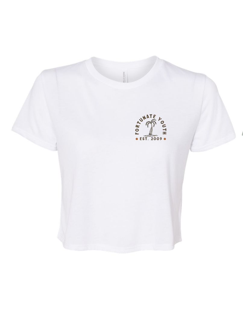 Women's Beach Palm Crop Top (White)