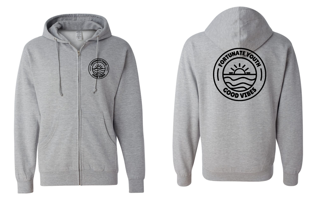 Good Vibes Circle Zip Hoodie (Heather Grey)