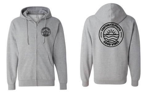 Good Vibes Circle Zip Hoodie (Heather Grey)